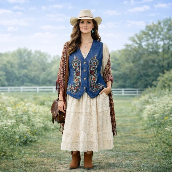 Ghinelli Embroidered Vest Size 40 Medium Beaded Wood Buttons Lined Statement - Picture 1 of 6